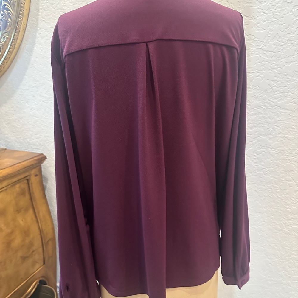 White House Black Market Draped Wrap Long-Sleeve Top - Plum - Picture 3 of 6